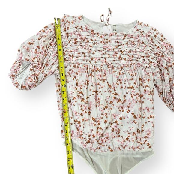 Free People Dessa Ivory Combo Thong Bodysuit Small Floral Print Boho Coquette - Picture 15 of 16